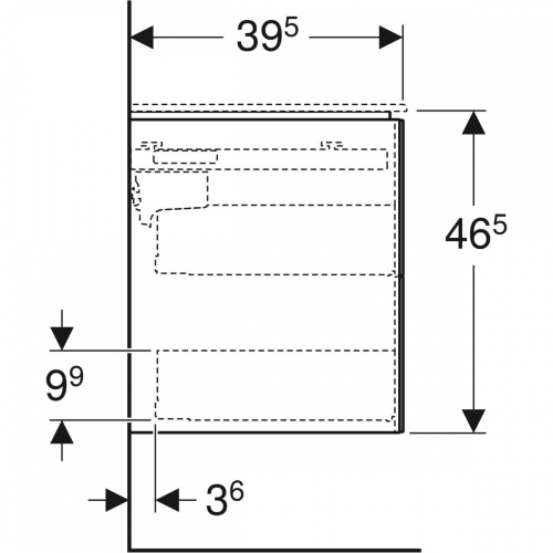 Geberit ONE alsó szekrény mosdóhoz, két fiókkal, rövidített kivitel, 74.5x46.5x39.5cm, Amerikai hikoridió / Valódi fa furnér 500.381.00.1