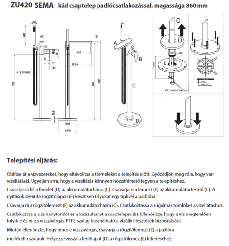 Sapho SEMA térben álló kádtöltő csaptelep, 860mm, króm ZU420