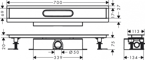 Hansgrohe uBox universal teljes szett standard telepítéshez- 70 cm, zuhanylefolyó készlethez 56023180