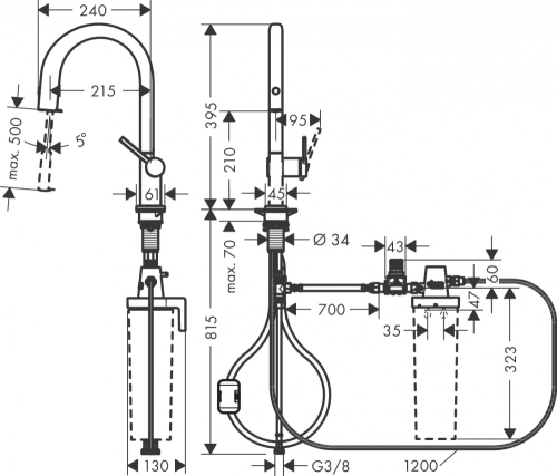 Hansgrohe Aqittura M91 Vízszűrős konyhai csaptelep 210, kihúzható zuhanyfejjel, 1jet matt fekete 76803670