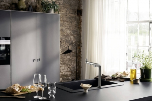 Hansgrohe Aqittura M91 vízszűrős konyhai csaptelep 240, 1jet, indulókészlet, rozsdamentes acél hatású 76802800