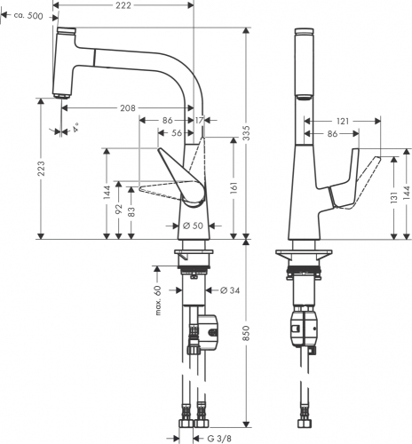 Hansgrohe Talis Select M51 egykaros konyhai csaptelep 220 kihúzható kifolyóval, rozsdamentes acél hatású 72822800