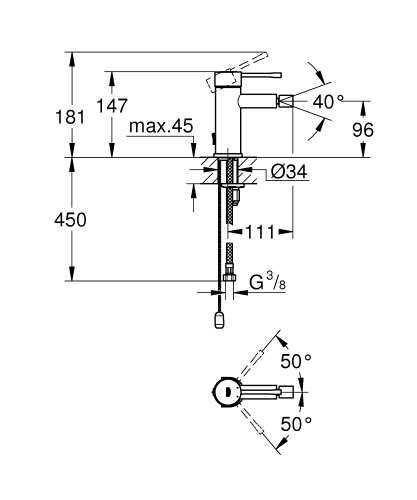 Grohe Essence egykaros króm bidécsaptelep S-es méret, láncos kivitel 32934001