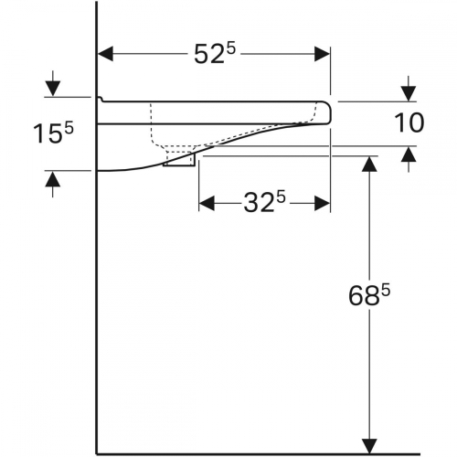 Geberit Selnova Comfort Square akadálymentes mosdó, 55x15.5x52.5cm, túlfolyóval 500.785.00.1