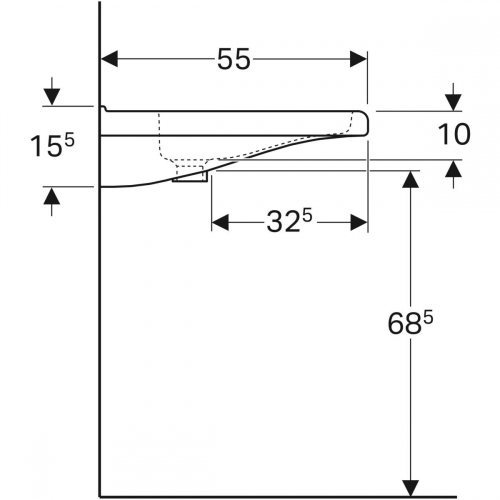 Geberit Selnova Comfort Square akadálymentes mosdó, 65x15.5x55cm, túlfolyóval 500.788.01.1