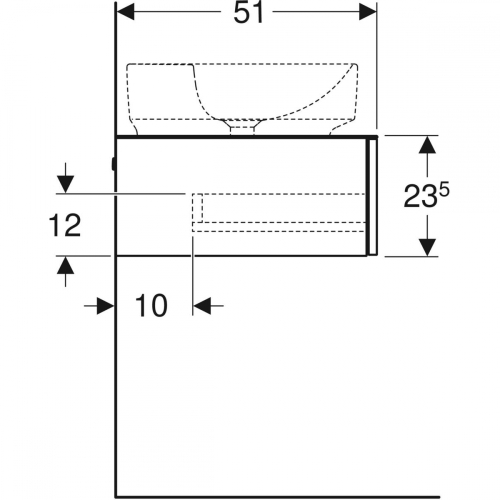 Geberit VariForm alsó szekrény pultra ültethető mosdóhoz, egy fiókkal, pakolófelülettel, 90x23.5x51cm, fehér / magasfényű bevonat, fehér / matt melaminbevonatú  501.165.00.1