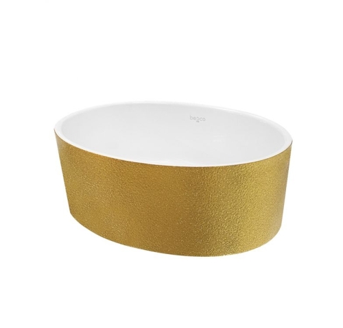 Besco UNIQA GLAM arany pultra építhető mosdó fehér click-clack leeresztővel UMD-U-NGZW