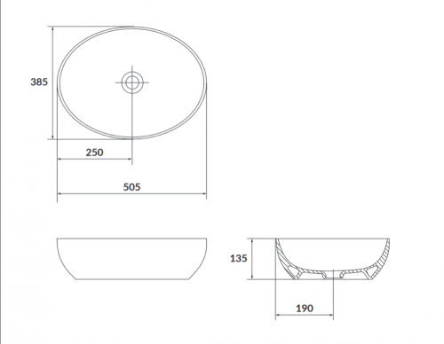 Cersanit Larga pultra ültethető mosdótál 50x38 cm, fehér K677-002