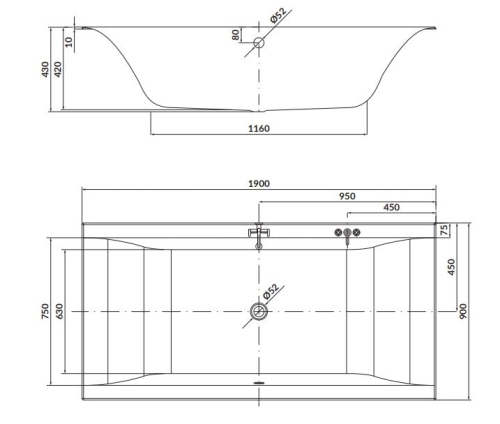 Cersanit Larga 190x90 egyenes kád S301-307