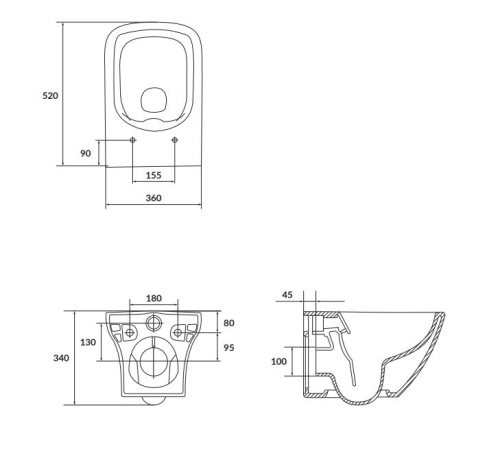 Cersanit Larga szögletes perem nélküli fali wc K120-004