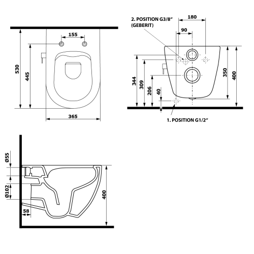 Sapho INFINITY RIMLESS fali WC hideg vizes bidézuhannyal, fehér 10NFS1001I