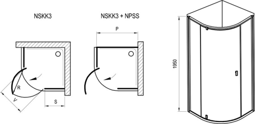 Ravak Nexty NSKK3-90 negyedköríves zuhanykabin fekete+Transparent 3O677300Z1