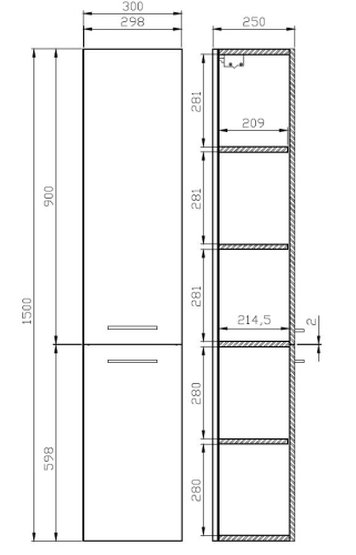 Cersanit Lara fürdőszobai állószekrény 150x30 cm, szürke S926-032-DSM