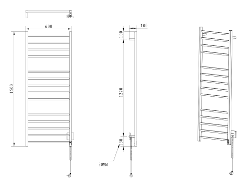 Sapho ESKINADO 600x1500mm elektromos törölközőszárító radiátor időzítővel, matt fekete ER450BT