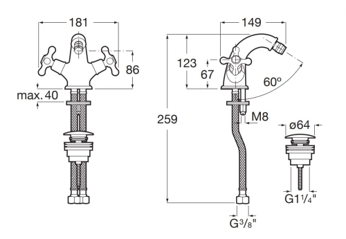 Roca Carmen kétkaros bidé csaptelep, króm A5A6A4BC00