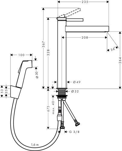 Hansgrohe Finoris egykaros mosdócsaptelep 260, bidé kézizuhannyal és 160cm-es zuhanytömlővel króm 76220000