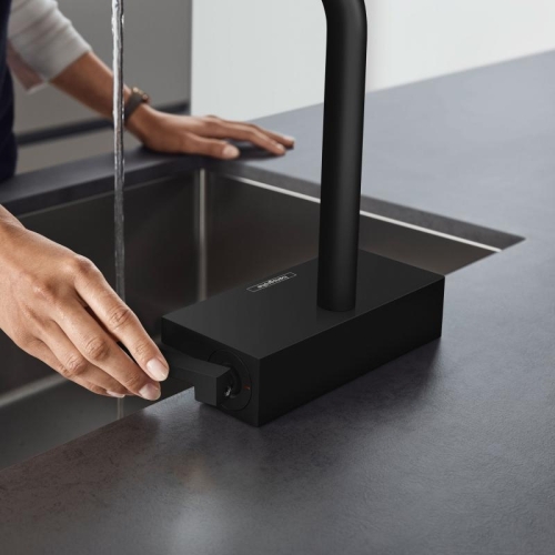 Hansgrohe Aquno Select M81 konyhai csaptelep 250 2jet, kihúzható kifolyóval, sBox, matt fekete 73830670