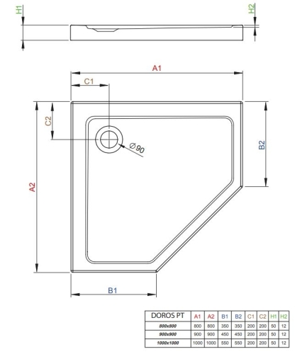 Radaway Doros PT 90x90 szögletes zuhanytálca, fehér SDRPT9090-01