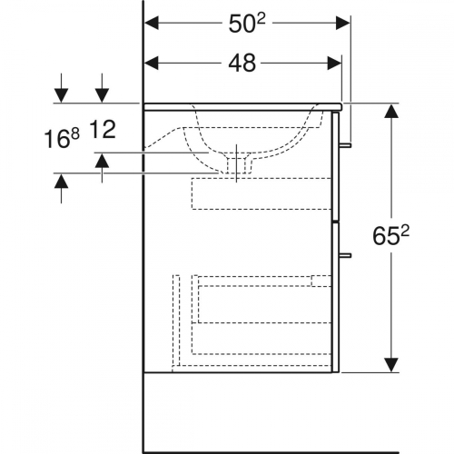 Geberit Selnova Square mosdószekrény, keskeny peremű mosdóval, két fiókkal, 58.8x50.2cm, melaminos faszerkezet hikoridió 501.238.00.1