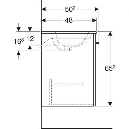 Geberit Selnova Square mosdószekrény, keskeny peremű mosdóval, két ajtós, 98.8x50.2cm, melaminos faszerkezet világos hikoridió 501.263.00.1