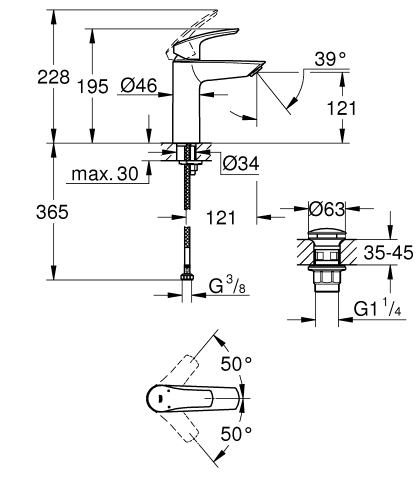 Grohe Eurosmart egykaros mosdócsaptelep click-clack leeresztővel M-es méret 23923003