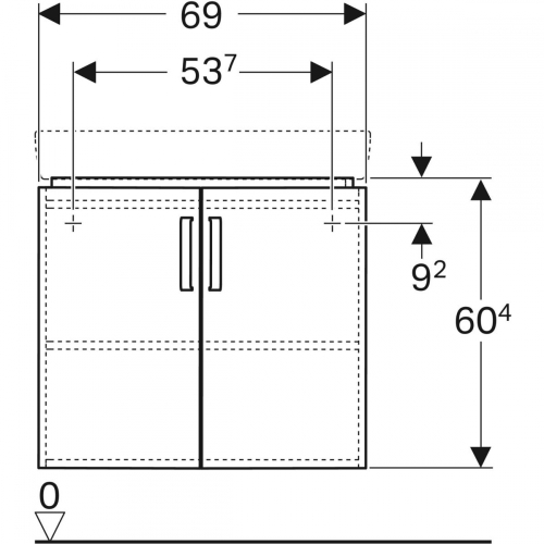 Geberit Selnova Compact alsó szekrény sarok mosdóhoz, kétajtós, 69x55cm, fehér/matt bevonat, fehér/fényes 501.486.00.1