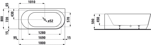 Laufen Pro 180x80 cm kád, balos sarok változat Marbond anyag, lábbal együtt H2449560000001