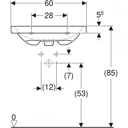 Geberit iCon Light mosdó, rövidített kivitel, 60x42cm, csaplyukkal és túlfolyóval, fehér 501.841.00.1