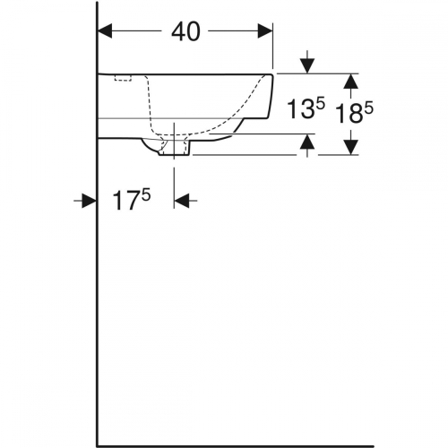 Geberit Selnova Compact mosdó, 65x40cm, csaplyuk középen, túlfolyó nélkül 501.891.00.1