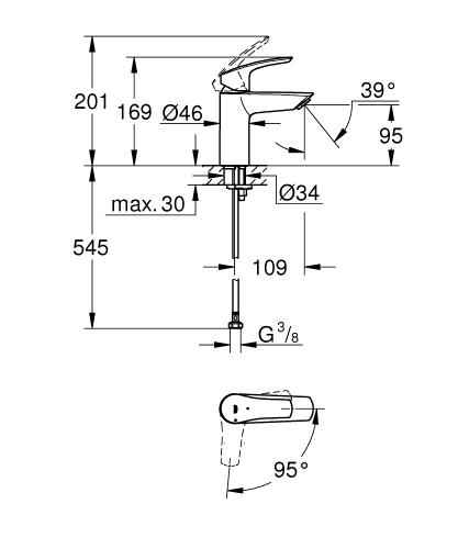 Grohe Eurosmart mosdó csaptelep leeresztő nélkül Cold Start, S-es méret 32154003