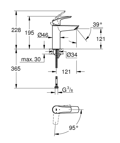 Grohe Eurosmart mosdó csaptelep leeresztő nélkül Cold Start, M-es méret 2339530E