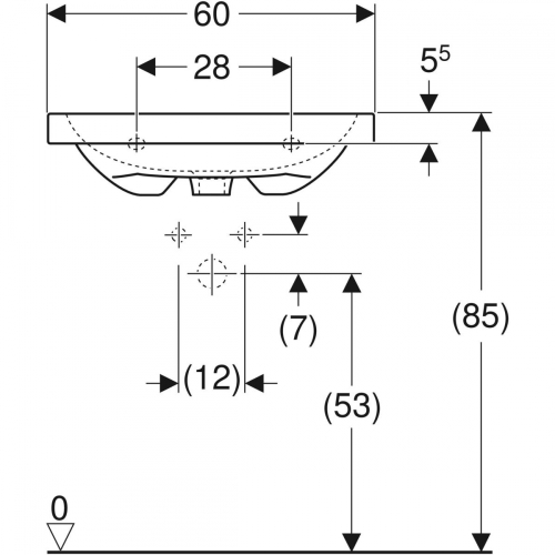 Geberit iCon Light mosdó, 60x48cm, csaplyukkal, túlfolyó nélkül, fehér 501.834.00.5