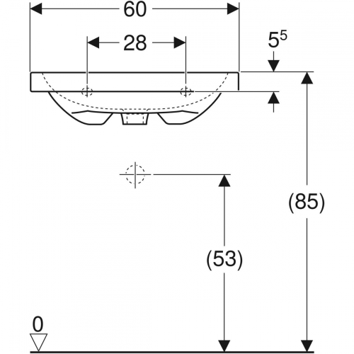 Geberit iCon Light mosdó, 60x48cm, csaplyuk és túlfolyó nélkül, fehér 501.834.00.7