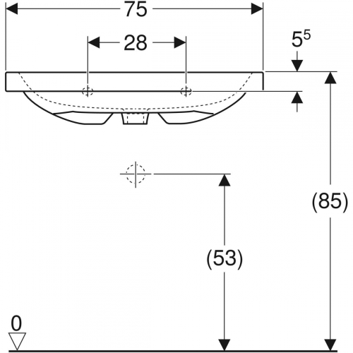 Geberit iCon Light mosdó, 75x48cm, csaplyuk nélkül, túlfolyóval, fehér 501.835.00.3