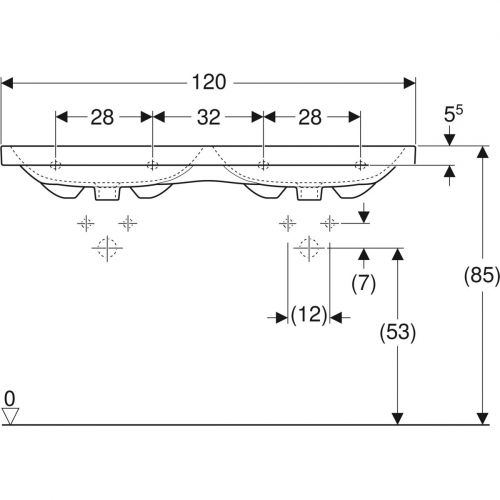 Geberit iCon Light két medencés mosdó, 120x48cm, csaplyukkal és túlfolyóval, fehér 501.838.00.1