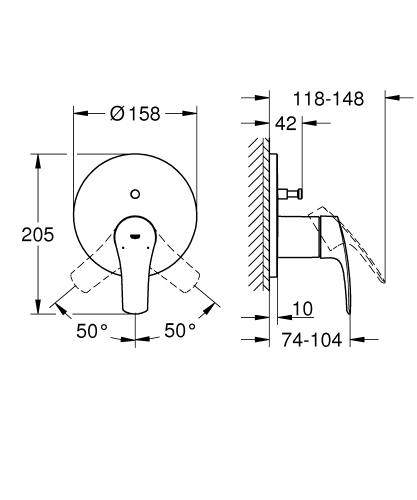 Grohe Eurosmart egykaros falba épített zuhanycsaptelep, 2 fogyasztóhoz 24043003