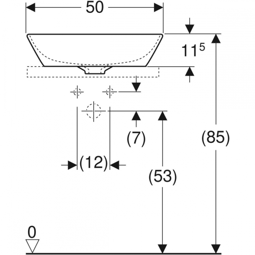 Geberit ONE 50x42,5 cm KeraTect pultra ültethető mosdó csaplyuk nélkül, fehér 505.041.01.6