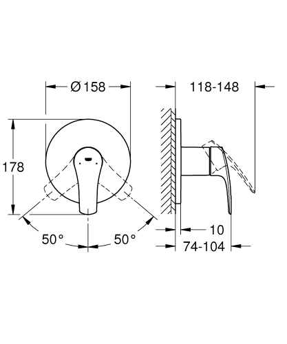 Grohe Eurosmart egykaros falba épített zuhanycsaptelep, 1 fogyasztóhoz 24042003