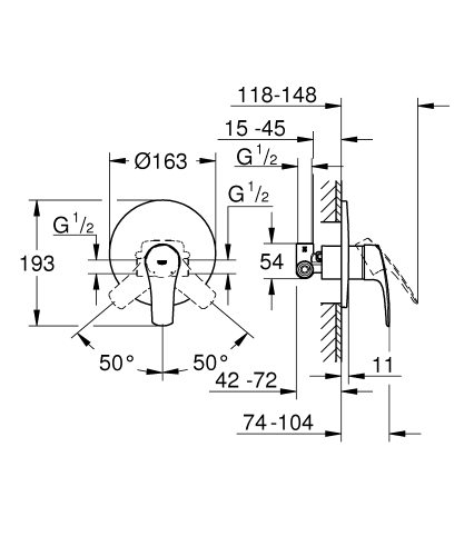 Grohe Eurosmart egykaros falba épített zuhanycsaptelep, 1 fogyasztóhoz 33556003