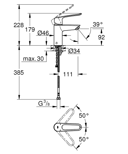 Grohe Eurosmart egykaros mosdó csaptelep leeresztő nélkül S-es méret 23986003