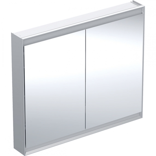 Geberit ONE tükrös szekrény ComfortLight világítással, két ajtóval, falon kívüli szerelés, 105x90cm, fehér/porszórt alumínium 505.814.00.2