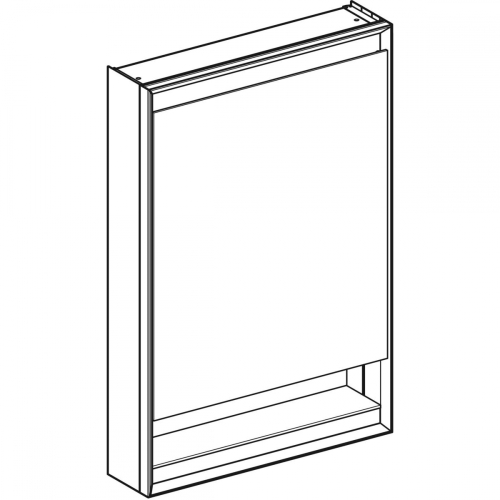 Geberit ONE tükrös szekrény nyitott polccal és ComfortLight világítással, 90x60 cm, fehér/porszórt alumínium, balra nyíló ajtóval 505.830.00.2