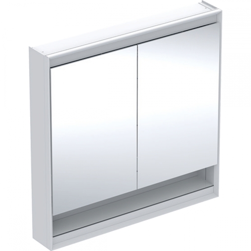 Geberit ONE tükrös szekrény nyitott polccal és ComfortLight világítással, 90x90 cm, fehér/porszórt alumínium 505.833.00.2