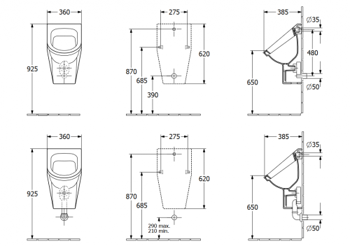 Villeroy & Boch Architectura elszívó rendszerű piszoár kerámia szűrővel, célzójellel 55742501