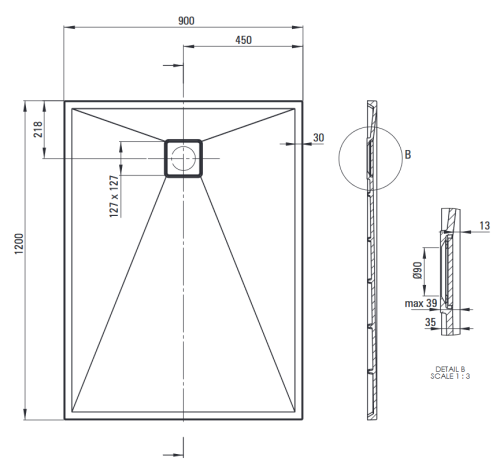 Deante Correo 120x90 cm téglalap alapú gránit zuhanytálca, antracit metál KQR_T43B