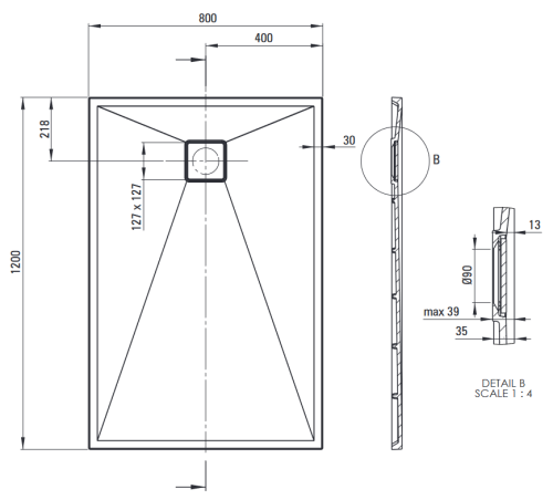 Deante Correo 120x80 cm téglalap alapú gránit zuhanytálca, antracit metál KQR_T44B