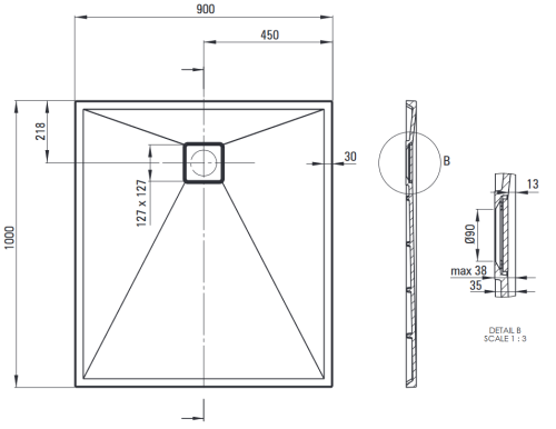 Deante Correo 100x90 cm téglalap alapú gránit zuhanytálca, antracit metál KQR_T45B