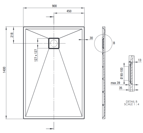 Deante Correo 140x90 cm téglalap alapú gránit zuhanytálca, szürke metál KQR_S47B