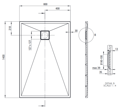 Deante Correo 140x80 cm téglalap alapú gránit zuhanytálca, fekete KQR_N48B