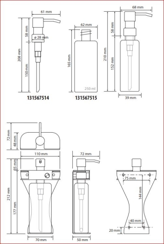 Sapho BEMETA fali szappanadagoló, zárral, 110x212x72mm, 250ml (152109371)